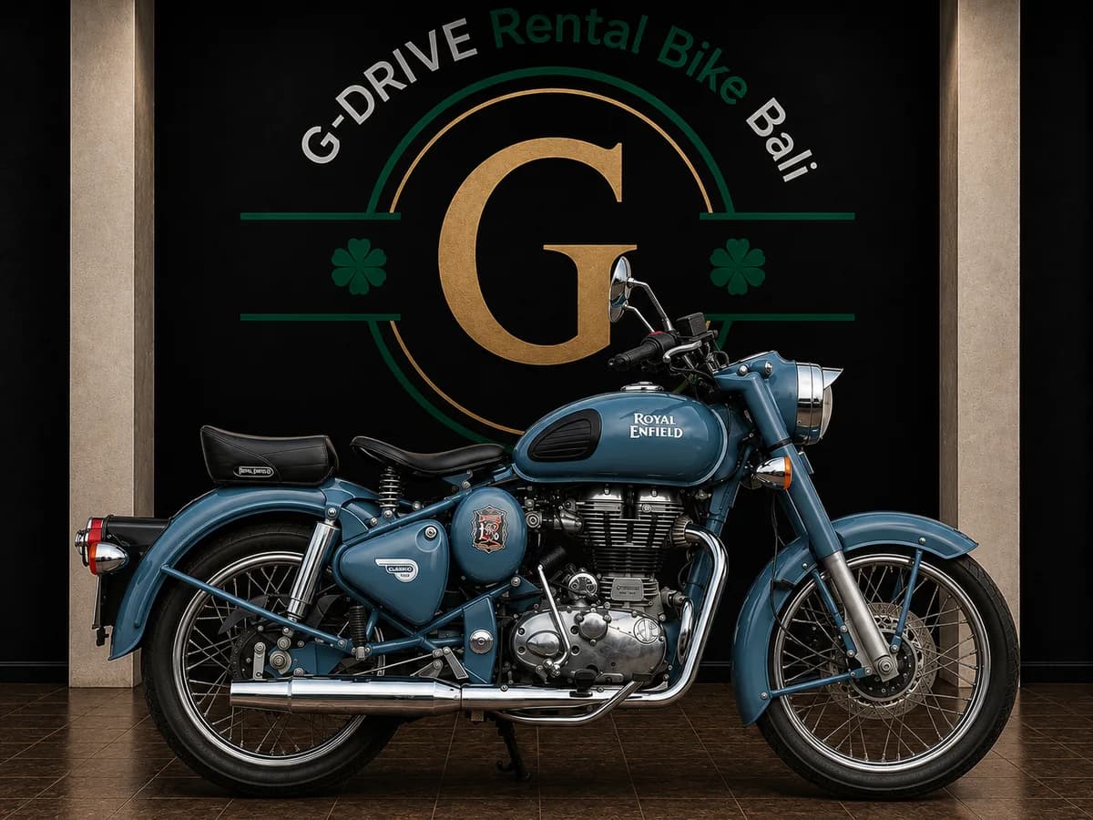 Royal Enfield 500 Blue rental in Bali — adventure bike rental Bali